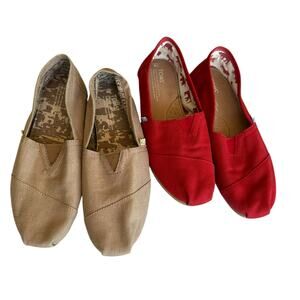 TOMS Womens Shoe Bundle Size 8 Two Pairs Red Tan Casual Classic Everyday Comfy